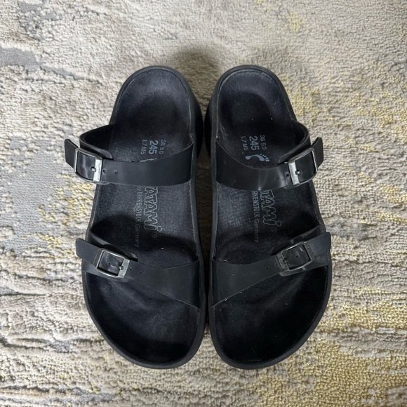 Birkenstock Tatami Black Strap buckle Slip On Sandals wedge size 7 - Picture 1 of 11